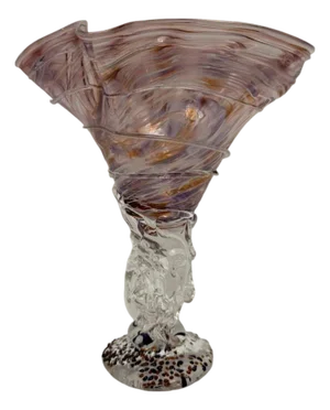 Vintage Hand Blown Studio Art Glass 9.25” Tall Vase Compote Pedestal Bowl.