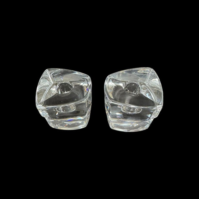 Late 20th Century Swedish Orrefors Scandinavian Modern Ice Glass Candle Holders - A Pair For Sale - Image 5 of 7