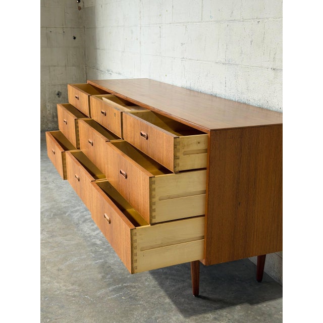 Brown In Style of Arne Vodder Teak Dresser Wooden Lowboy Chest of Drawers Denmark Mid-Century Modern 1960s For Sale - Image 8 of 13