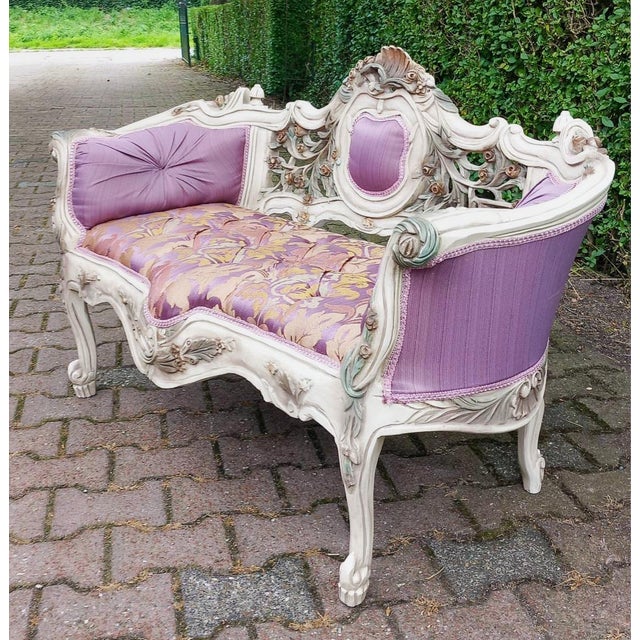 French 1970s French Louis XVI Pastel Beech Settee - 1 Pc For Sale - Image 3 of 12