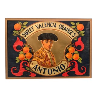 1920's Original Vintage Spanish Fruit Crate Label - Antonio - Sweet Valencia Oranges For Sale