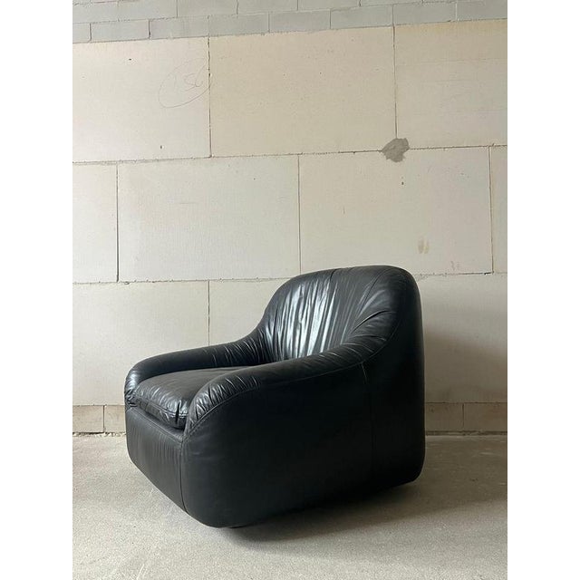 Black Italian Black Leather Lounge Chair, Italy, 1970s For Sale - Image 8 of 8
