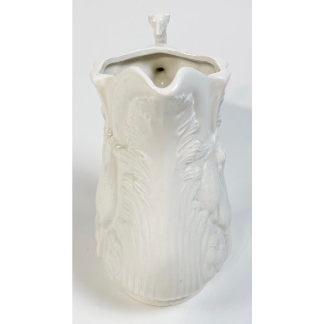 Figurative Vintage Ivory Majolica Style Porcelain Fox Hunt Pitcher For Sale - Image 3 of 10