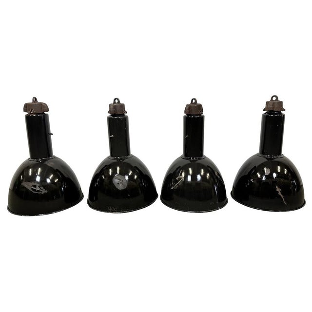 Industrial Bauhaus Black Enamel Pendant Lamps from Elektrosvit, 1950s, Set of 4 For Sale - Image 17 of 18