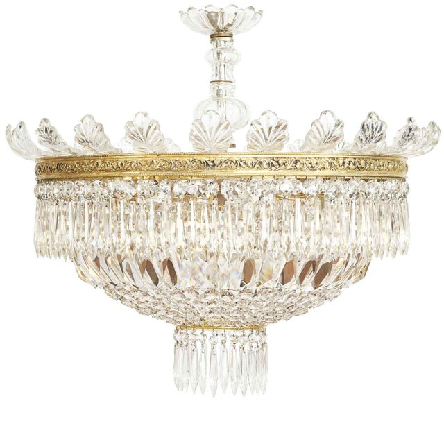 Gold Large Five-Light Crystal Ceiling Lamp, 1950s For Sale - Image 8 of 8