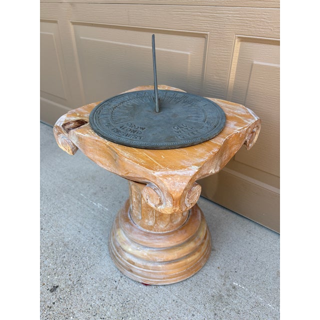 Late 20th Century Iron Verdigris Sundial on Neoclassical Carved Wooden Columnar Pedestal Stand For Sale - Image 4 of 12