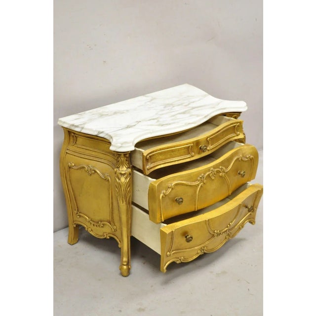 Mid 20th Century Vintage Daniel Jones French Louis XV Style Gold Bombe Marble Top Nightstand For Sale - Image 11 of 11