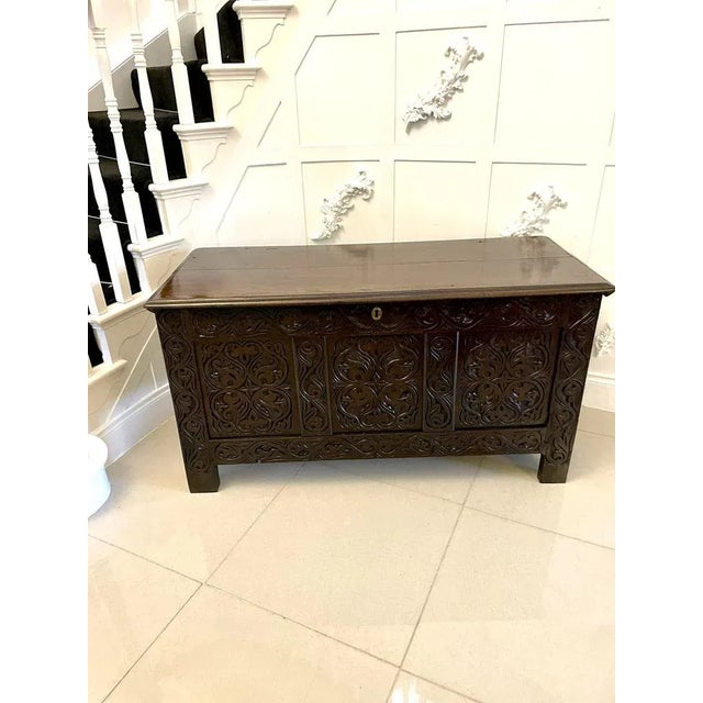 Carved Oak Coffer or Chest, 1720 For Sale - Image 10 of 10