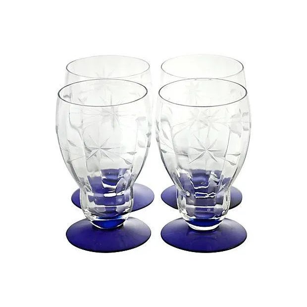 1920s 1920s Cobalt Cut-Crystal Stems - Set of 16 For Sale - Image 5 of 9