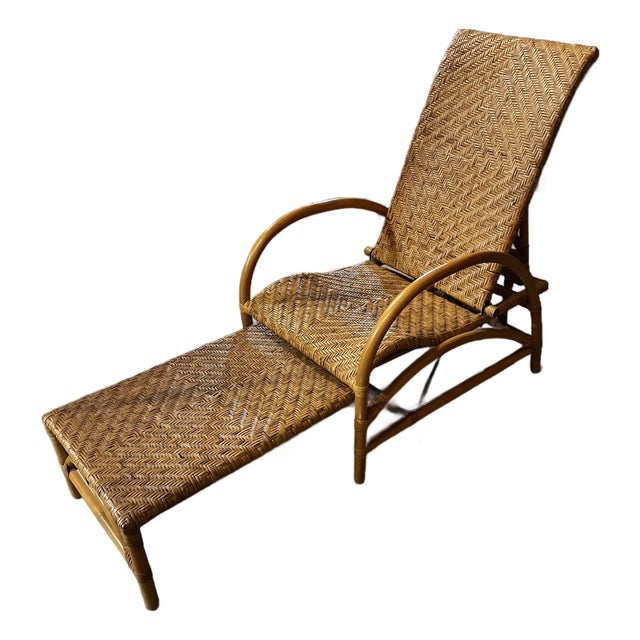1970s Hemingway Rattan Lounge Chair With Extendable Footrest For Sale