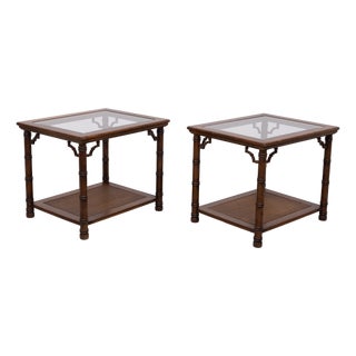 Chinese Chippendale Faux Bamboo Side Tables, 1970s, Set of 2 For Sale