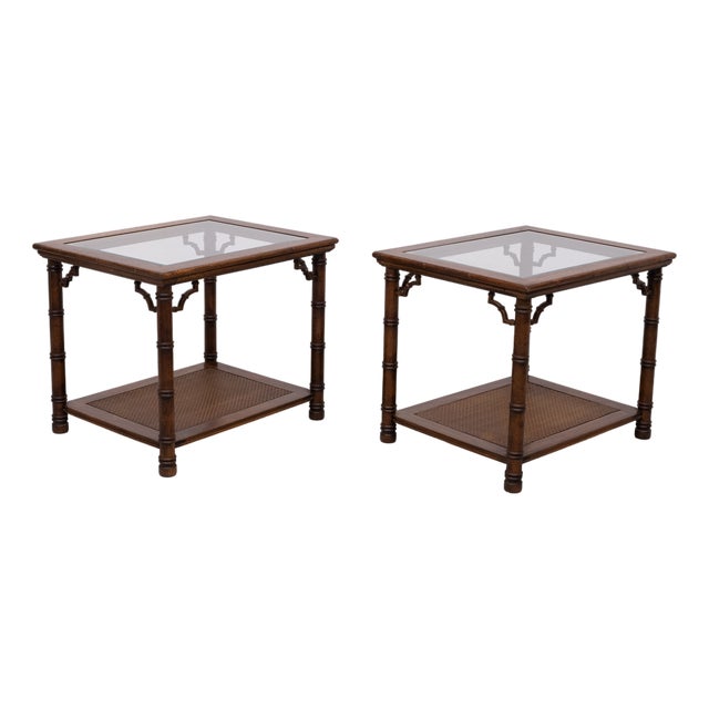Chinese Chippendale Faux Bamboo Side Tables, 1970s, Set of 2 For Sale