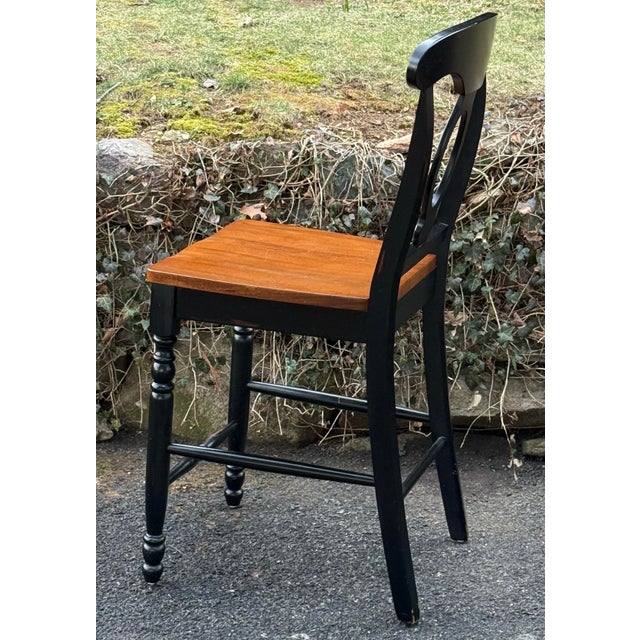 Farmhouse Napoleon Style Distressed Black Painted Barstools - Set of 4 For Sale - Image 3 of 10