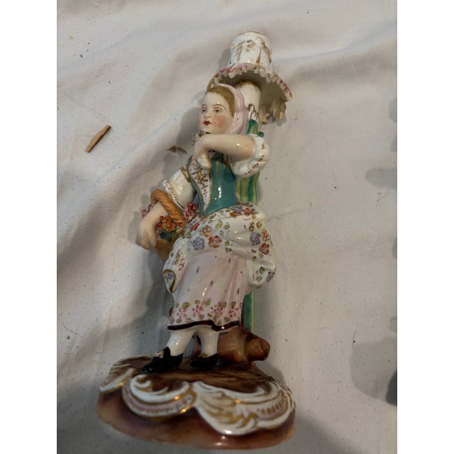 Figurative Pair Antique Meissen Figural Candlesticks For Sale - Image 3 of 16