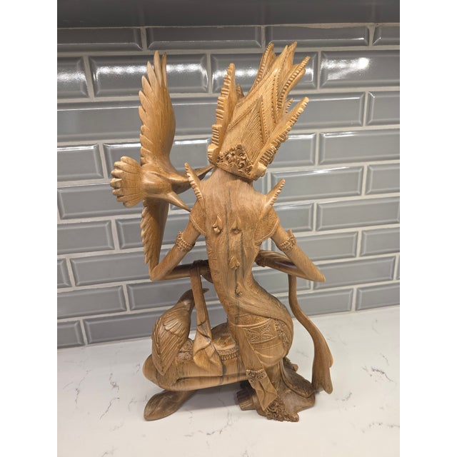 Museum-Quality Mid 20th Century Balinese Suar Wood Goddess Dewi Sri With Birds Masterwork Sculpture (Mas, Bali) For Sale - Image 4 of 11