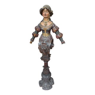 Antique Continental Wooden Medieval Noblewoman Figurehead- Architectural Salvage For Sale