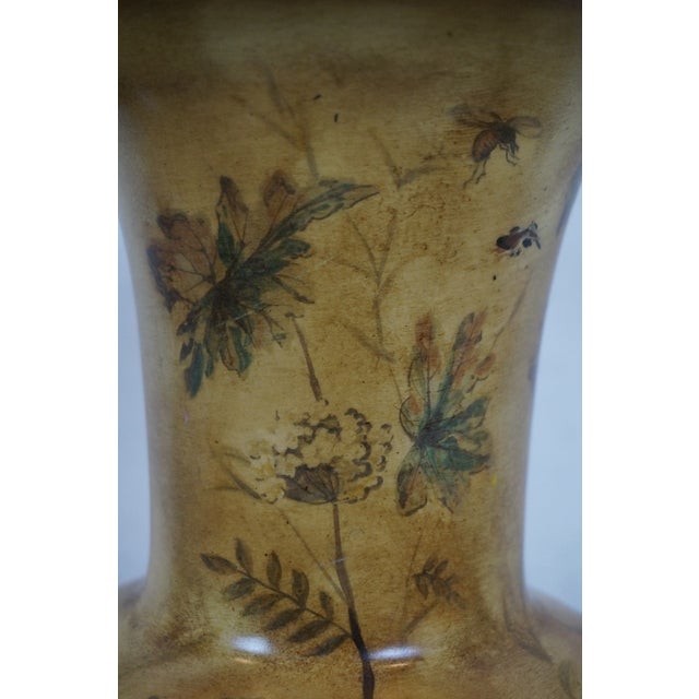 Yellow Late 20th Century Chinoiserie Painted Yellow Floral Porcelain Ceramic Flower Vase Mantel Urn For Sale - Image 8 of 11