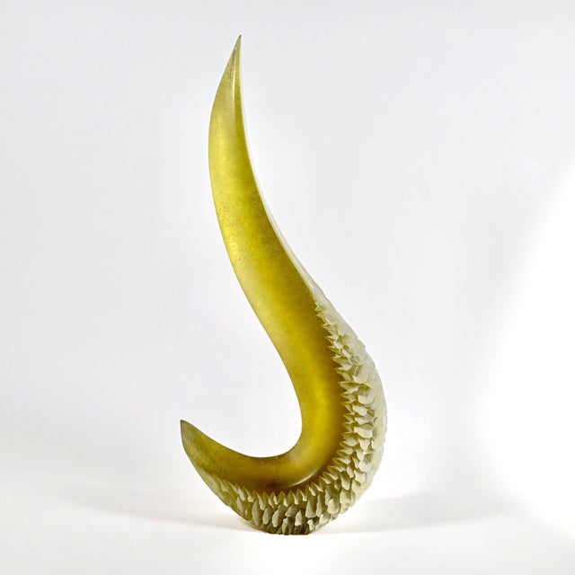 Abstract Glass Sculpture by Alex Gabriel Bernstein, Cast and Cut in Soft Yellow-Green Glass, 20" Tall For Sale - Image 4 of 12