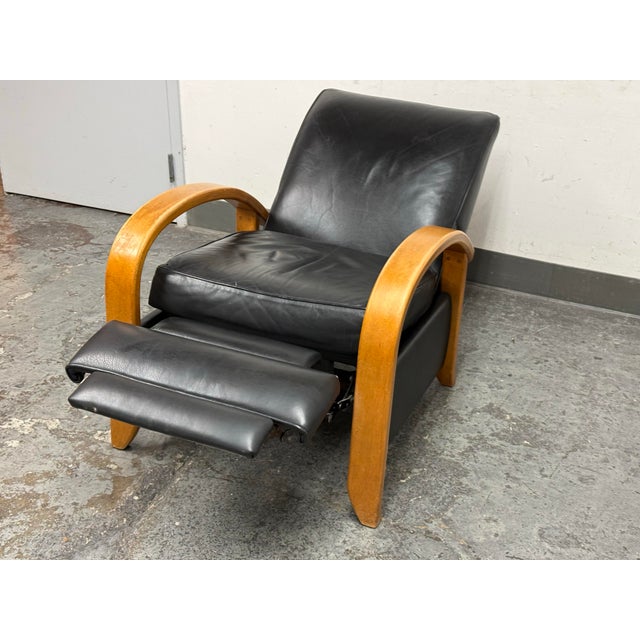 2010s Sam Moore Arizona Onyx Leather + Tawny Finish Wood Recliner For Sale - Image 5 of 12