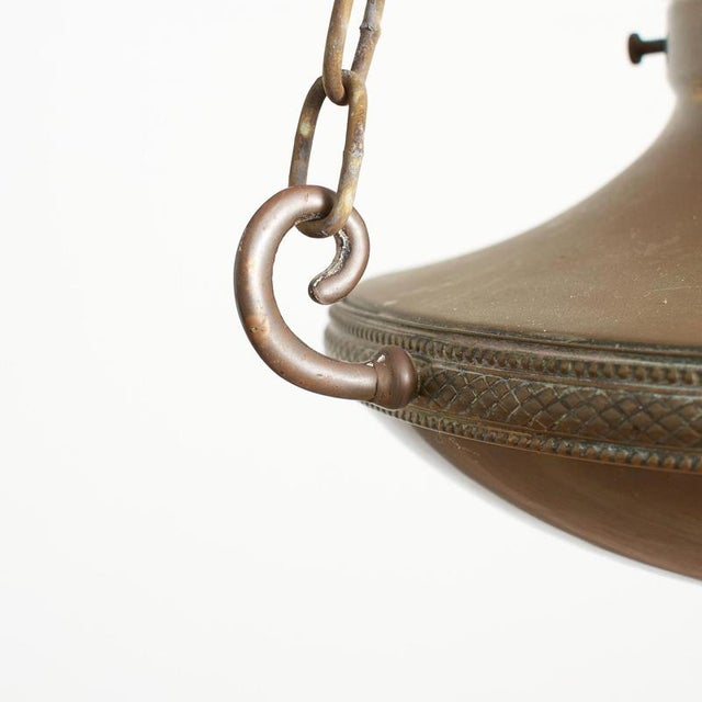 Antique Arts & Crafts Brass Church Sanctuary Pendant Light from Holophane, 1890s For Sale - Image 6 of 9
