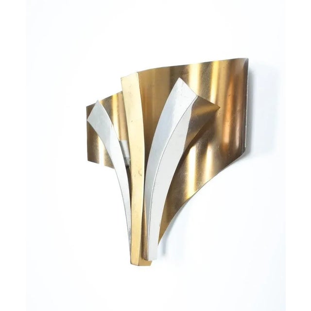 1960s XL French Modernist Signed Maison Bagues Paris Silver & Gilt Tone Formed Wall Sconces - a Pair For Sale - Image 10 of 11