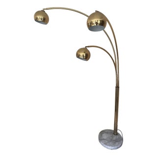 Vintage Three-Arm Arc Floor Lamp in Brass with Marble Base, 1970s For Sale