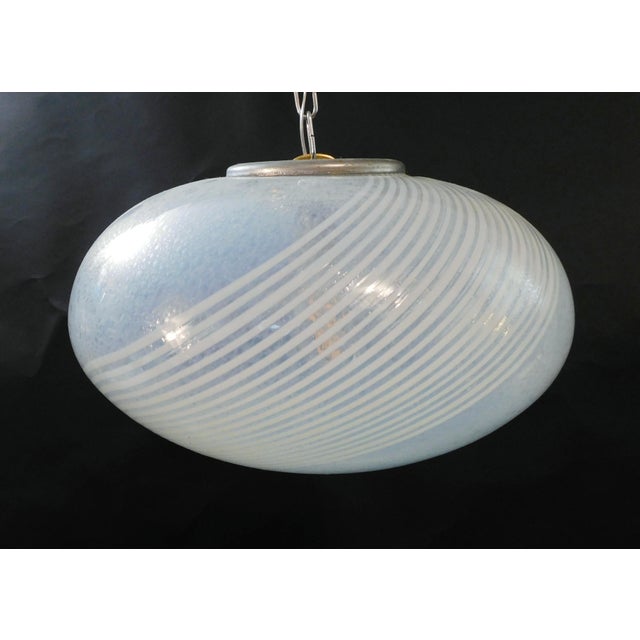 Vintage Italian pendant with a single large translucent frosted Murano glass shade hand blown with bubbles inside the...