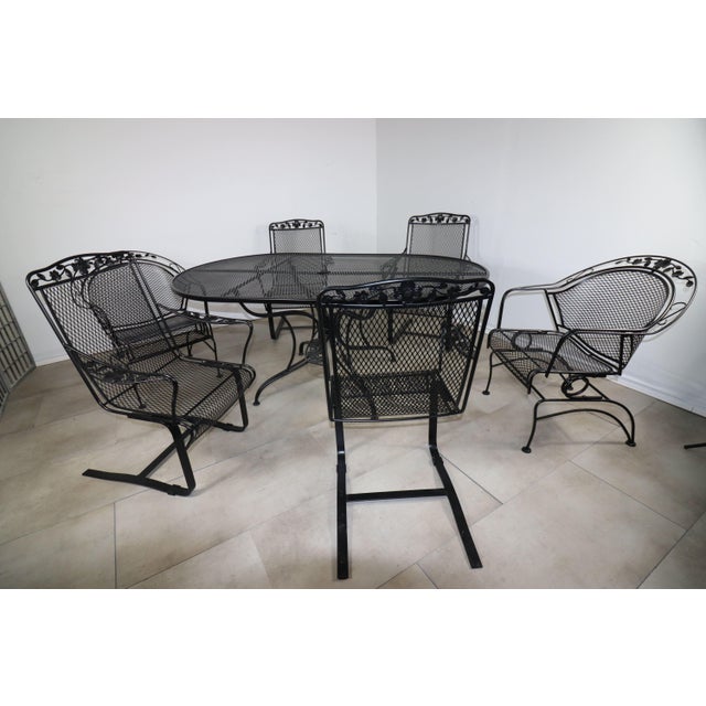 Vintage Wrought Iron Family Patio Table & 6 Sam Blount Company Guest