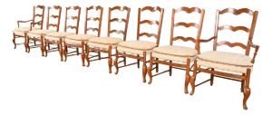 Baker Furniture French Country Carved Solid Walnut Dining Chairs, Set of Eight