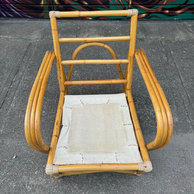 Yellow Mid Century Modern Bamboo Arm Lounge Chair Yellow For Sale - Image 8 of 12