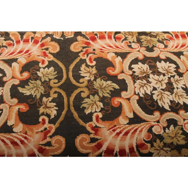 1980s Rug & Kilim's Bessarabian Traditional Geometric Floral Green Pink and Black Wool Rug For Sale - Image 5 of 6