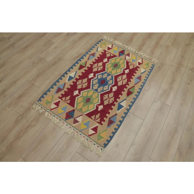 Size: 2.2 x 3.7 ft ( 69 x 114 cm) 27 x 44 inches Color: Organic Natural Dye ( Blue,Beige,Red,Green ) Material: 100% Hand...