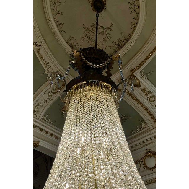 1930s Monumental Bronze and Cut Crystal Basket Chandelier, 1930s For Sale - Image 5 of 7