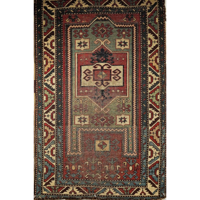 Textile Antique Fachralo Kazak Rug, Hand-Knotted Wool, Red & Green, Caucasus, 3' x 5' For Sale - Image 7 of 15