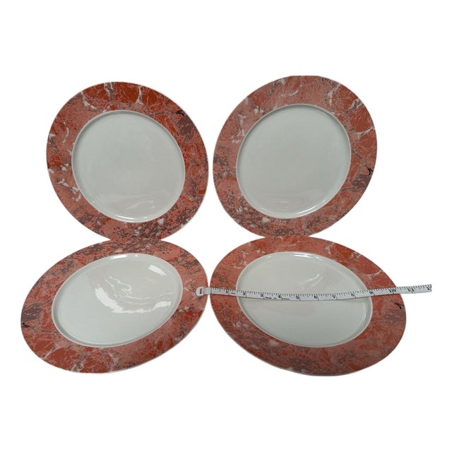 1990s Villeroy & Boch Siena 10.5" Dinner Plates Salmon Marble Vitro-Porcelain - Set of 4 For Sale