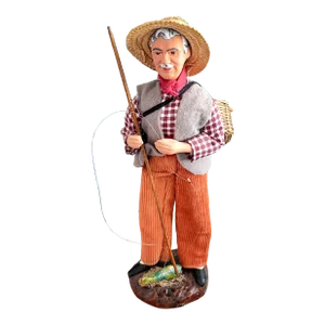 Vintage French Clay Santon Sculpture of a Fisherman With Basket of Fish