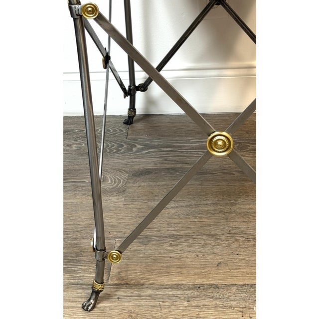 Maison Jansen Style French Neoclassical Steel & Brass Mirrored Gueridon Table For Sale - Image 11 of 13
