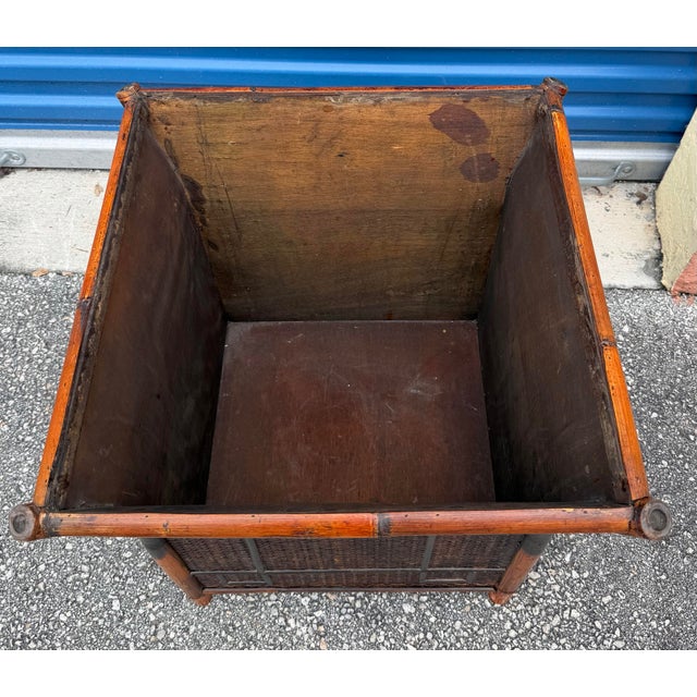 Oversized Vintage French Tortoise Rattan Planter Featuring a Curved, Flared Shape and Thick Bamboo Trim. For Sale - Image 10 of 11