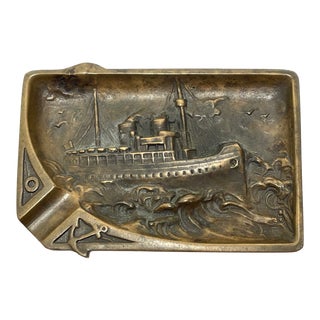 1920s Small French Bronze Nautical Ship Sculpture For Sale