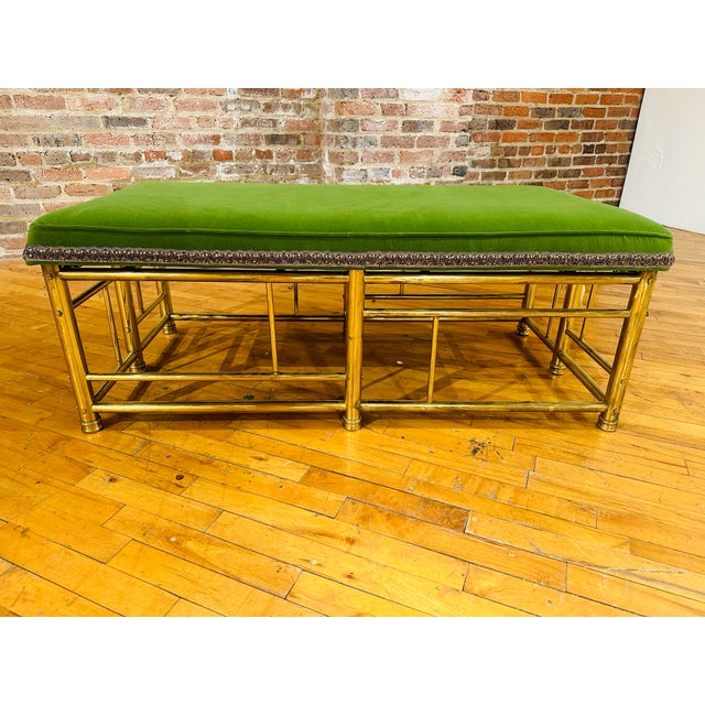 Vintage Brass Bench With New Upholstery For Sale - Image 9 of 10