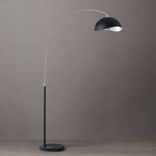Mid-Century Modern Luna Bella Arc Floor Lamp - 92", Antique Nickel, Matte Black/Silver Leaf Shade, Marble Base, Dimmer Switch For Sale - Image 3 of 13