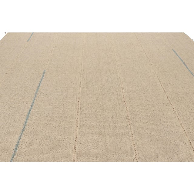Contemporary Rug & Kilim’s Oversized Kilim in Beige Textural Stripes and Blue Accents For Sale - Image 3 of 7