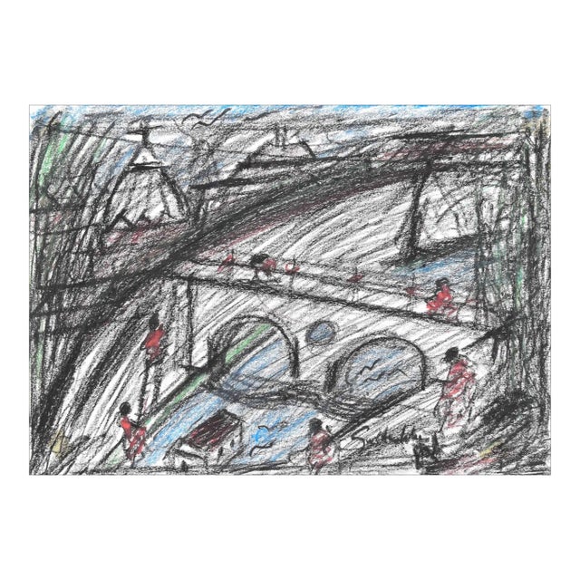 Nazareno Gattamenata, The Tiber, Oil Pastel, 1975 For Sale