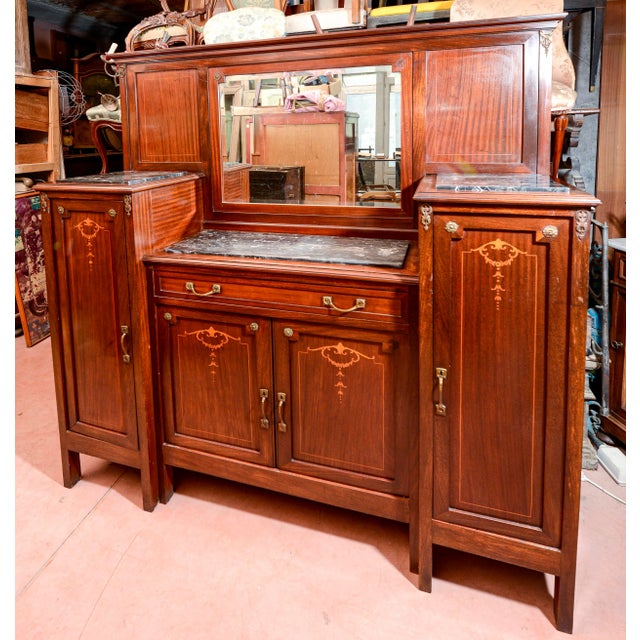 Vintage Italian Liberty Sideboard with Black Marble Plans & Central Mirror For Sale - Image 15 of 18