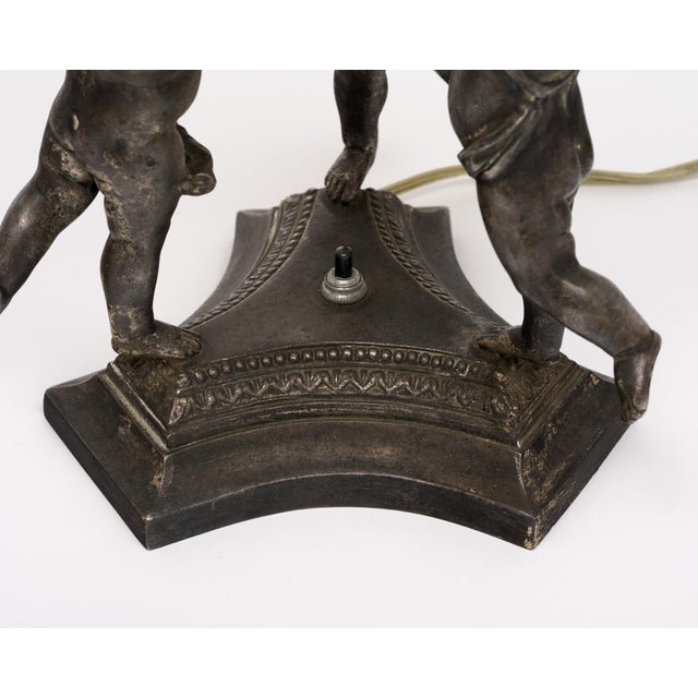 1940s Art Deco Period, French Table Lamp, Pewter Cupids For Sale - Image 5 of 8