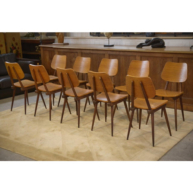 Vintage Brown Oak Chairs, 1960s, Set of 10 For Sale - Image 9 of 11