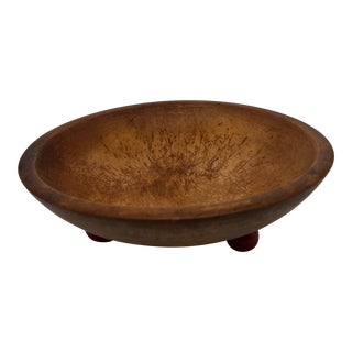 Vintage 1940s Munising Primitive Footed Wood Bowl with Red Feet, Signed For Sale