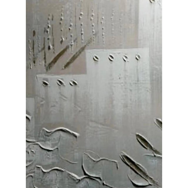 1980s Vintage Lee Reynolds Postmodern Brutalist Industrial Textured Modern Neutral Gray New York City Oil on Canvas Cityscape Signed For Sale - Image 5 of 12