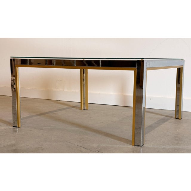 Metal Romeo Rega Italian Chrome and Brass Glass Top Coffee Table, 1970s For Sale - Image 7 of 10