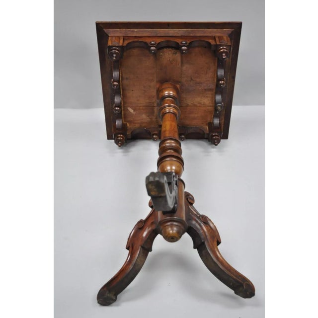 Brown Antique Eastlake Victorian Arts & Crafts Walnut Tile Top Pedestal Side Table For Sale - Image 8 of 12